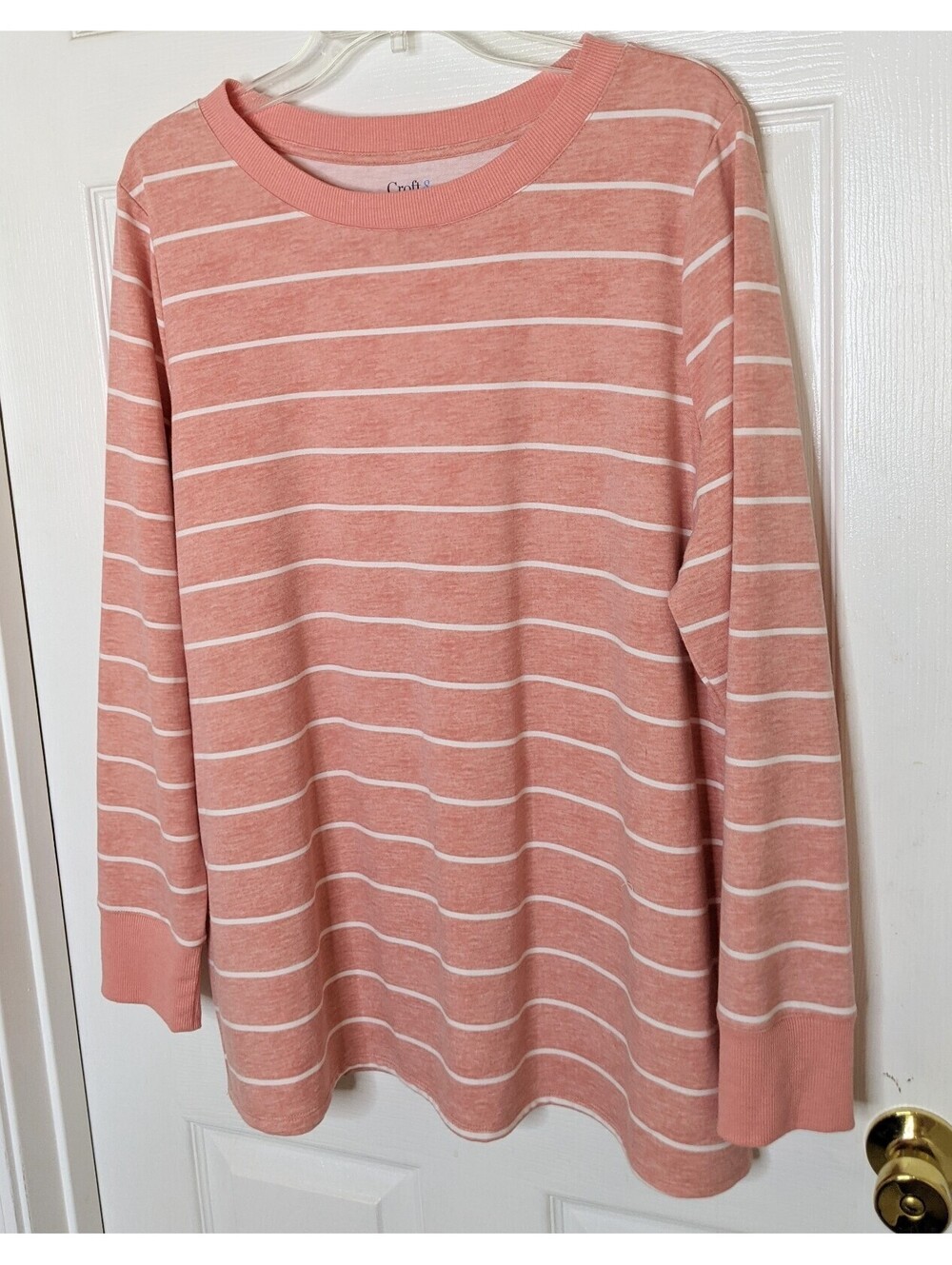 Croft & Barrow Women's Pink Striped Tunic Top Lightweight Soft Sweatshirt Sz XL